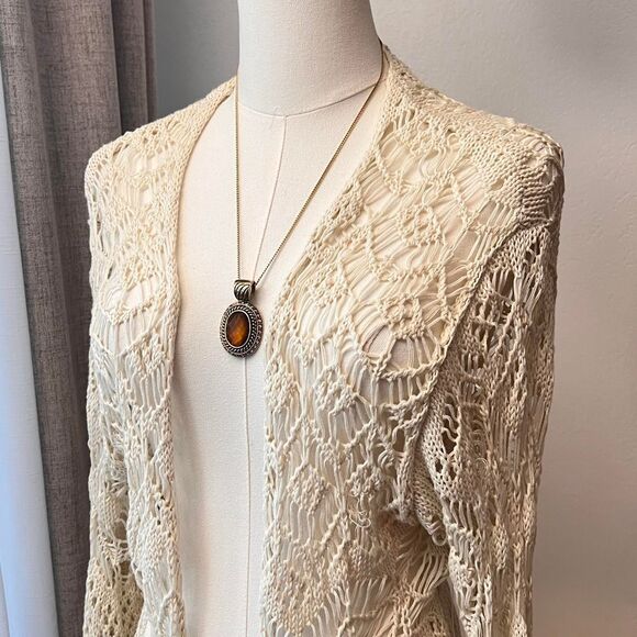Charming Charlie Open Knit Cream Cardigan – Size Medium - Picture 2 of 6
